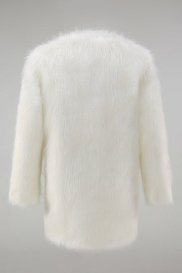 Vit Fluffig Fuskpäls Långärmad Mäns Kappa